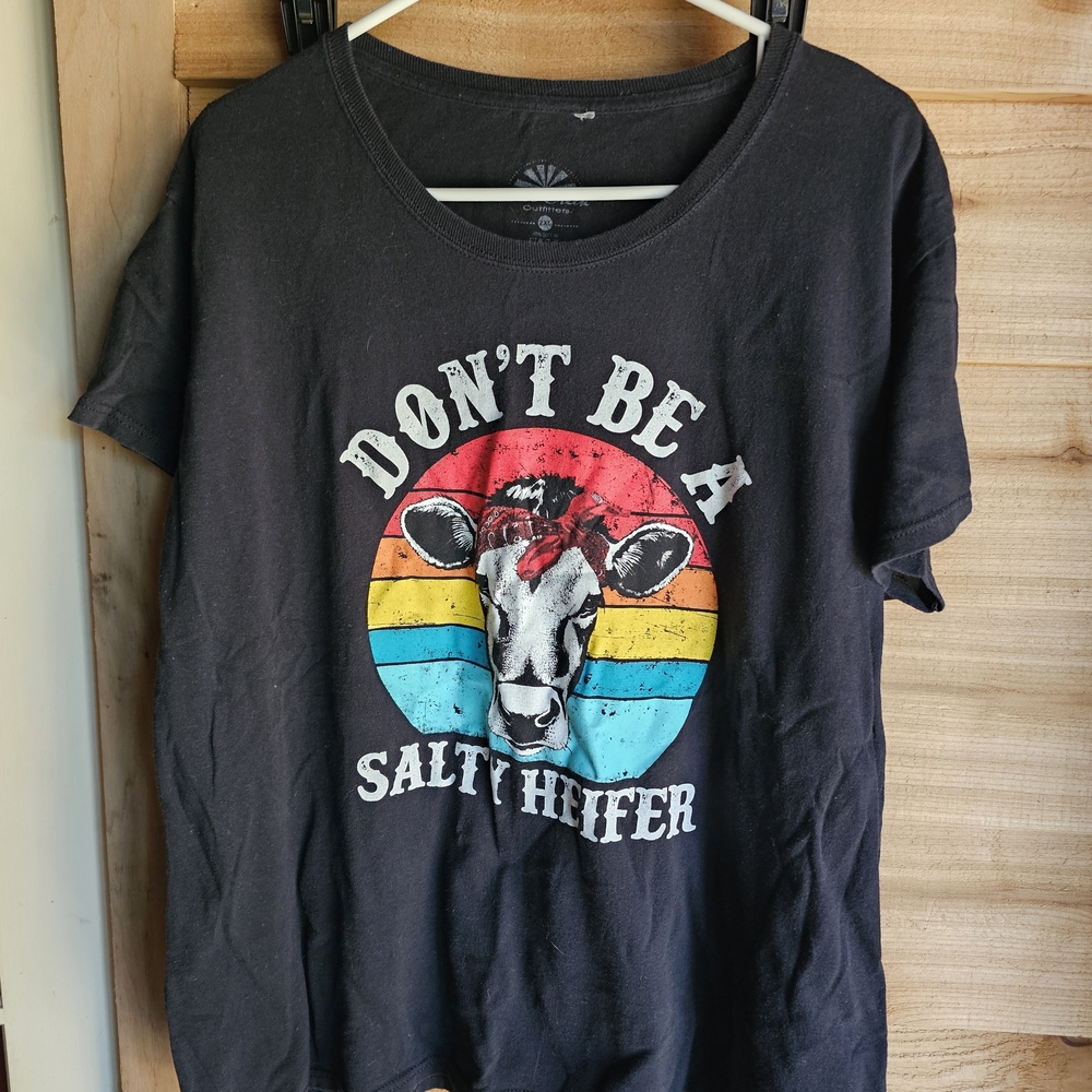Black Graphic Tee with Cow Print